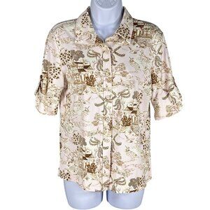 J.McLaughlin Womens M Beige Brown Toile Print Button Up Blouse Catalina Cloth Ar